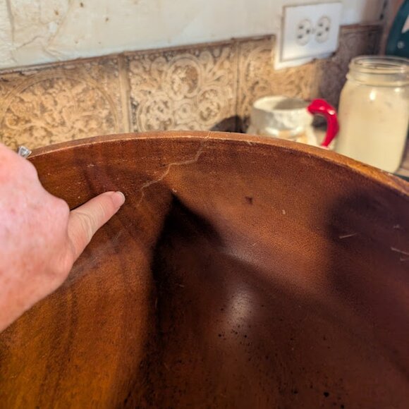 Vintage Carved Wood Punch Bowl & 5 Cups *NOT WATERTIGHT* - Picture 11 of 13